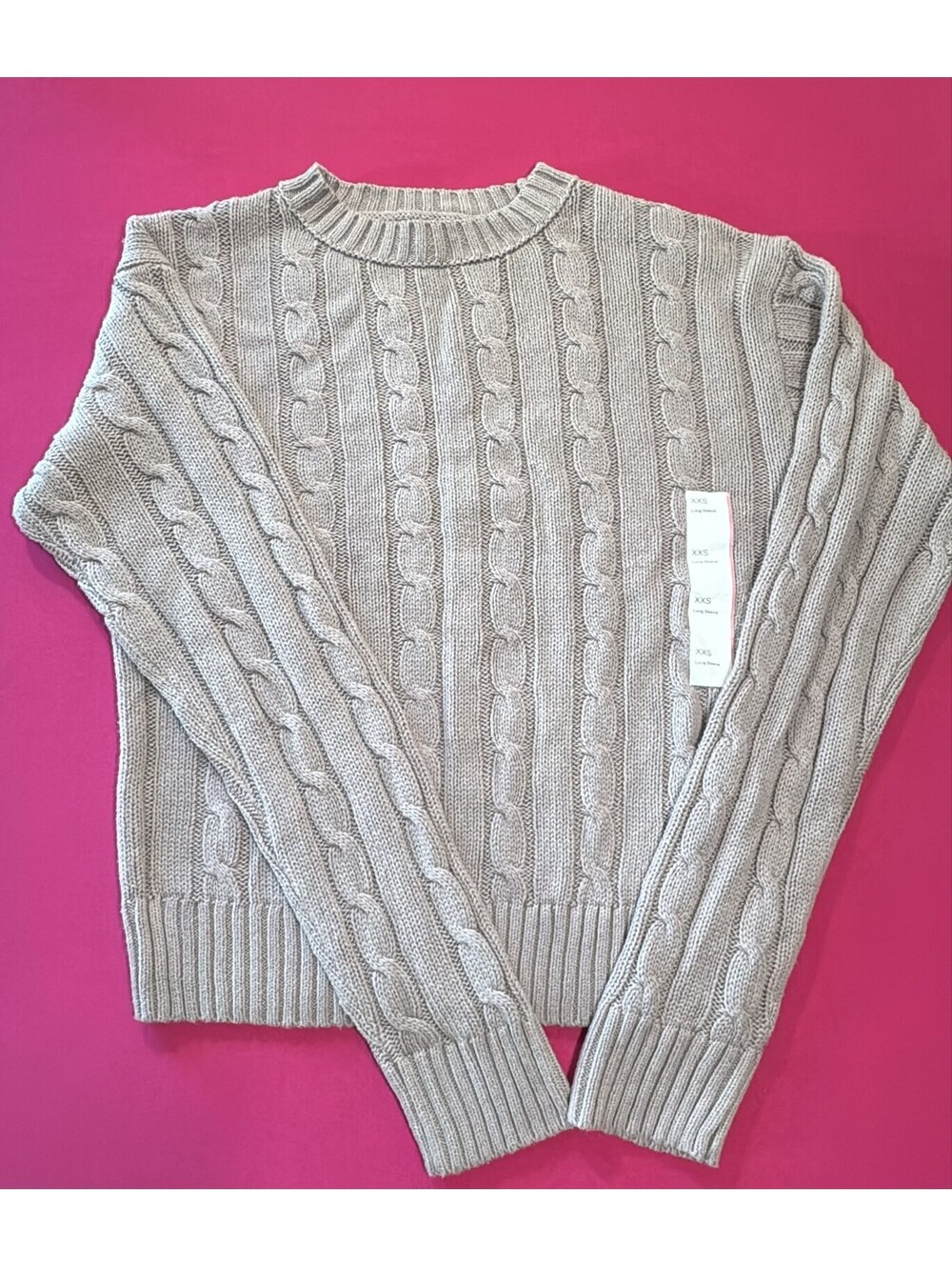 Wild Fable Cable‑Knit Sweater Gray Size XXS – Chunky Crew Neck Soft Cotton Blend
